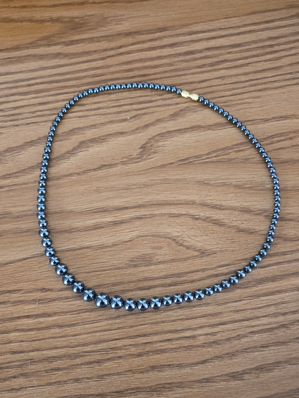 Hematite Beaded Necklace - Polished Grey Metallic Finish